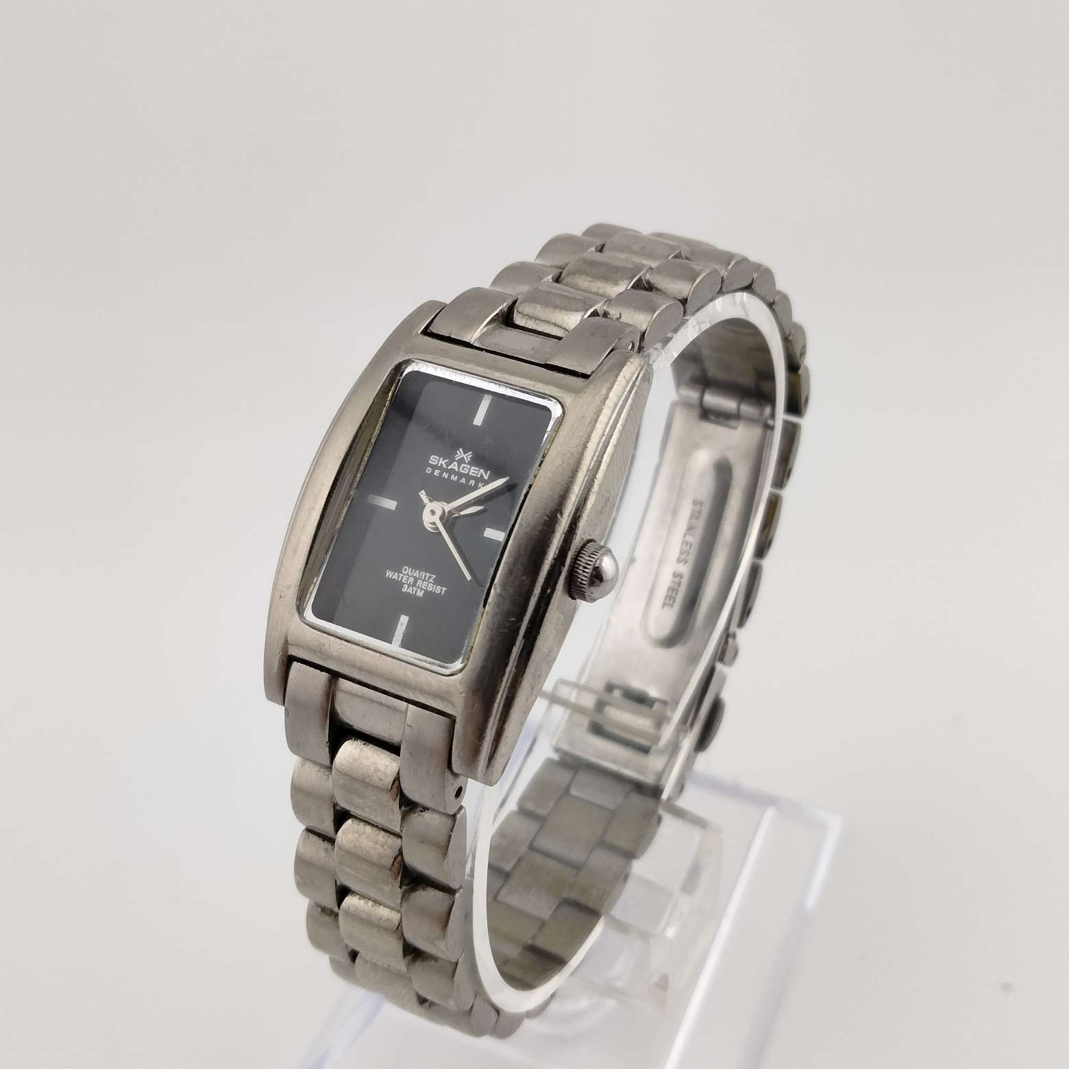 Skagen Men's Silver Tone Watch, Rectangular Minimal Dial, Bracelet Strap