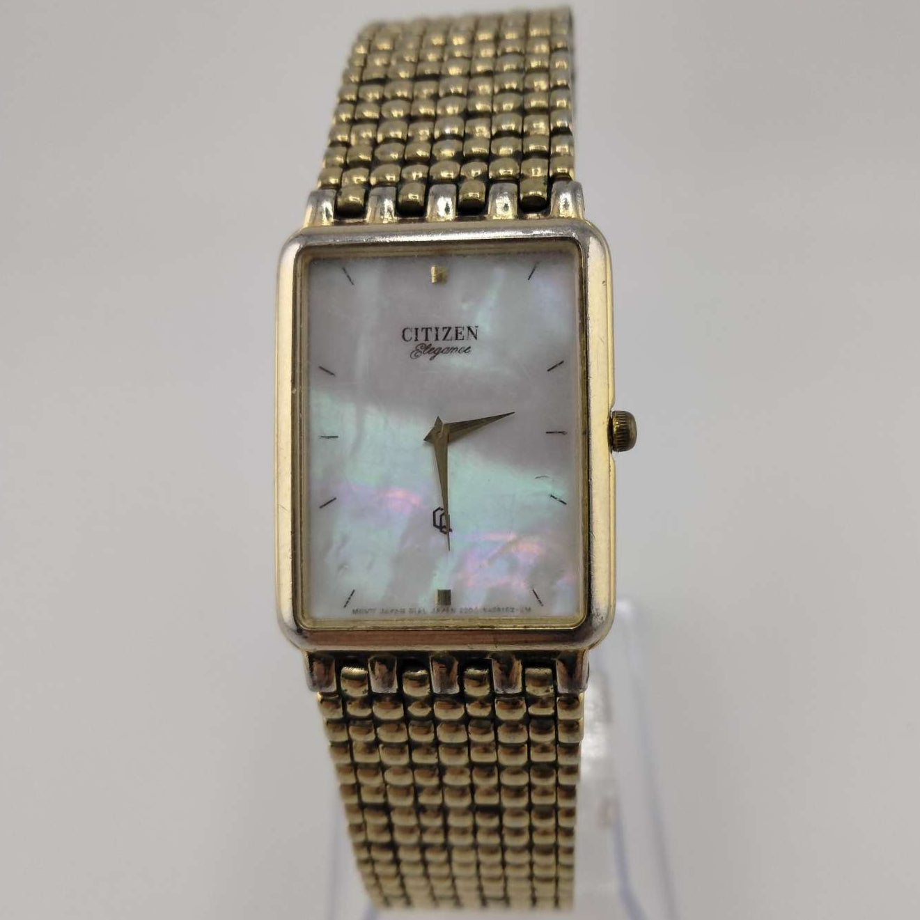 Citizen Gold Tone Women's Watch, Rectangle Mother of Pearl Dial, Bracelet Mesh Strap